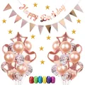 Rose gold birthday party set with Happy Birthday banner balloons and ribbon details - Rose Gold - Birthday Theme (Happy Birthday)