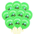Details von grünen Traktor-Latexballons mit gelben Bändern für Bauernhof-Partydeko - Hellgrüner Traktor-Stil (Bagger Luftballon-Set 4)