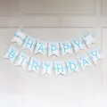 Close-up of Happy Birthday banner with light blue doughnut and polka dot patterns - 7