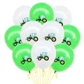 Detail von 10 weißen und grünen Latexballons mit Traktormotiven und gelben Bändern - Weiß-grünes Traktor-Set (Bagger-Ballon-Set 7)