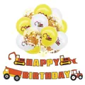 Construction excavator themed birthday party decoration kit with balloons and banner - Excavator Banner Display Style
