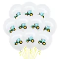 Weiße Latexballons mit grünen Traktormotiven und gelben Bändern für Bauernhofpartys - Weißer Traktor-Druck-Stil (Bagger-Ballonset 6)
