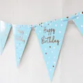 Hellblaue Wimpelkette mit goldenem Happy Birthday Schriftzug und Polka-Dots - Blau