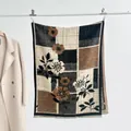 Winter faux cashmere scarf with vintage floral oil painting patterns and tassels - Black Coffee