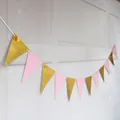 Pink and metallic gold triangle bunting banner for party decoration on a white wall - Pink and Gold Triangle / Pink Gold