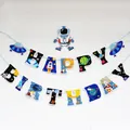 Ruimte thema Happy Birthday slinger met astronaut, UFO en raket feest decoratie - Grote Glitter Planeet Slinger