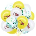 Bauparty Luftballon Set mit Baggern und bunten Konfetti für Kindergeburtstage - Gelber & Weißer Bagger mit Blau-Grünen Pailletten (Bagger Ballon Set 15)
