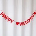 Red felt HAPPY WEDDING banner with heart shapes for festive wedding party wall decor - Red Wedding Decorations