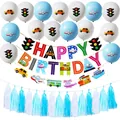 Kit déco d'anniversaire thème transports avec ballons et banderole joyeux anniversaire - Bannière Gland Feu Signalisation
