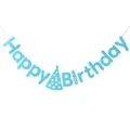 Sky blue Happy Birthday banner with paper party hat decoration for birthday party setup - Blue Birthday Hat Style