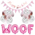 Kit d'anniversaire pour chien rose avec ballons WOOF et guirlande à motifs de pattes - Rose