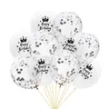 White Happy Birthday balloon set with crown logo and gold confetti sparkle balloons - 12 Inch / Crown Theme + Silver Confetti