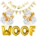 Kit d'anniversaire pour chien avec ballons WOOF dorés, bannière et ballons à empreintes - Or