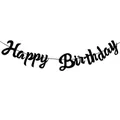 Eleganter schwarzer Happy Birthday Banner mit künstlerischer Schrift für Partydekoration - Neues Skript Happy Birthday - Schwarz