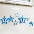 Set of 7 blue glitter cutout star hanging ornaments for Christmas and party decoration - Blue