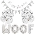Décoration de fête pour chien avec ballons WOOF, bannière et ballons à confettis - Argent