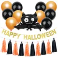 Kit de Halloween con globo de murciélago negro, globos naranjas y pancarta decorativa - Set de Halloween 2 (Globo Murciélago + Banner + Borla)