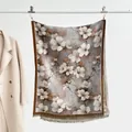 Thick warm cashmere-feel scarf with vintage purple oil painting floral print and tassels - Extended Style (185x65cm) / Silver Gray