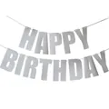 Ασημί γκλίτερ χάρτινο πανό Happy Birthday για διακόσμηση πάρτι γενεθλίων και εορτασμών - Χαρτί Με Γκλίτερ