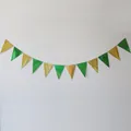 Detail of sage green and gold triangular pennant banner with metallic reflective finish - Green and Gold Triangle / Green Gold