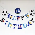 Γκλίτερ μπλε ποδοσφαιρικό πανό Happy Birthday με σιλουέτες για διακόσμηση αθλητικού πάρτι - Θέμα Ποδόσφαιρο με Γκλίτερ