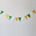 Close-up of sage green and gold glitter triangle bunting banner for party decoration - Green White Gold Triangle Banner / Green White and Gold