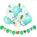 Jungle safari party decoration set with green balloons and animal leaf banner banner - Monstera Leaf Animal Banner and Small Monstera Collection