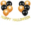 Set de fiesta Halloween con globos negros y naranjas y pancarta dorada Happy Halloween brillante - Banner Happy Halloween + Set de Globos