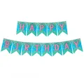 Detail view of pink mermaid fishtail Happy Birthday banner with golden letters - Mermaid Ocean Theme Garland
