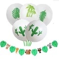 Jungle theme party set with tropical leaf balloons and cartoon animal banner decor - Monstera Leaf Animal Banner + 4 Balloon Designs