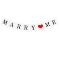 White fishtail swallowtail banner with black Marry Me letters and a red heart - MARRY ME Style