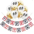 Racing theme happy birthday banner with checkered flags and gold confetti balloons set - Gold Confetti Balloon Checkered Flag Birthday Banner (Package 9)