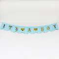 Blue 'It's a Boy' baby shower banner with gold glitter letters and swallowtail flags - It's A Boy / Blue
