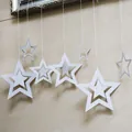7-piece set of silver glitter hollow star ornaments with strings for festive party decor - Silver