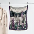 Thick cashmere-feel scarf featuring a purple oil painting landscape with soft fringe - Purple Green