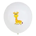 White latex party balloon with a cute yellow giraffe print for forest theme birthdays - Giraffe