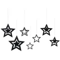 Set of 7 3D black glitter star hanging ornaments for Christmas and party decoration - Black