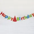 Banderole Happy Birthday colorée avec chapeau de fête et bougies pour décor d'anniversaire - Décoration Happy Birthday chapeaux colorés