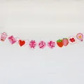 Pink fairy princess theme party banner with cartoon strawberry heart cards for girl birthday - Beautiful Girl Garland