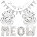 Kit décoration fête MEOW avec ballons pattes de chat et bannière Joyeux Anniversaire - MEOW Argent Fête d'Animaux