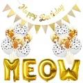 Kit décoration anniversaire chat MEOW doré avec ballons et bannière Happy Birthday - MEOW Or Fête d'Animaux