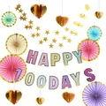 Pastel fairy-themed party decoration kit with Happy 100 Days banner and paper fans - Macaron Happy 100 Days Banner