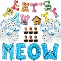 Kit déco fête d'anniversaire pour chien avec ballons MEOW et bannière LET'S PAWTY - Bannière de Fête d'Anniversaire Chat Thème Bleu
