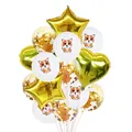 Ballons étoiles et cœurs dorés avec ballons Corgi en latex pour décoration fête - Combo de Ballons Chien Orange