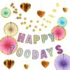Colorful HAPPY 100 DAYS paper banner with pastel paper fans and gold foil star decorations - Macaron Happy 100 Days Banner