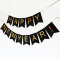 Black and gold Happy New Year paper pennant banner for festive indoor party decoration - Large Black (16x20cm)