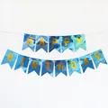 Striscione Happy Birthday laser blu con lettere dorate per decorazioni di festa - Stile Blu Chiaro Laser