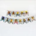 Striscione Happy Birthday laser iridescente con lettere dorate per decoro festa - Stile Argento Laser