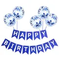 Blue Happy Birthday banner set with five transparent blue sequin confetti balloons - 11.5x16cm Banner And Balloons / Royal Blue (Small)