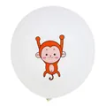 White latex balloon featuring cute orange monkey print for forest theme birthday party - Monkey